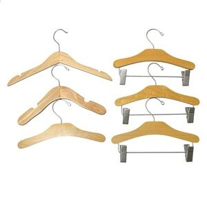 Set of 6 Wooden Infant Kids Hangers w/ Clips Baby Child Size Natural Wood